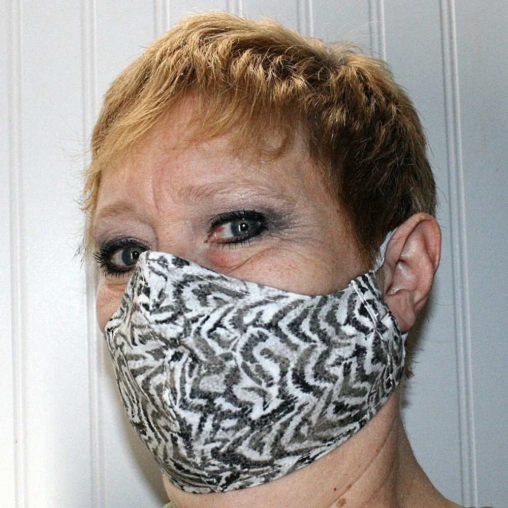 HAND CRAFTED Face Mask Abstract Zebra Adult Cloth Fabric Print - Shield Style